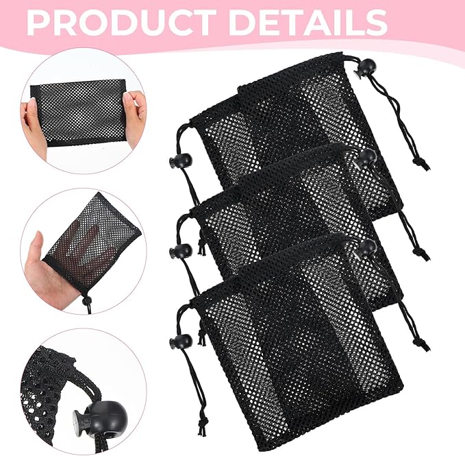 6 Pcs Small Mesh Bags Drawstring, 6x4 Inch Mesh Drawstring Bag Small Net Bag Black Portable Draw String Storage Bags Mini Nylon Meshing Pouch Travel Stuff Pouch