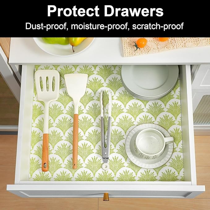 Cooyes Shelf Liners for Kitchen Cabinets, Refrigerator Liners Waterproof & Oil-Proof Kitchen Cupboard Liner Drawer Mats EVA Material Non Adhesive Fridge Liner for Shelves（11.8" W x 360" L）