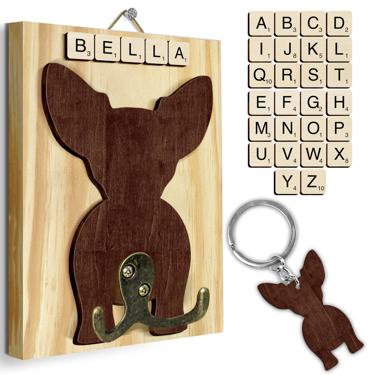 Chihuahua Dog Leash Holder Wall Mount with Scrabble - Image 1