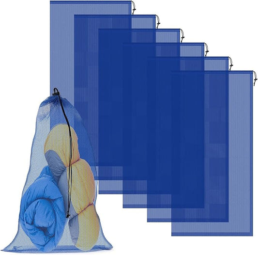 6PCS Blue Mesh Bag Drawstring, 23 x 47 Inch Net Bag with Lock, Multipurpose Storage Bags for Gym, Laundry, Balls, Beach and Toys