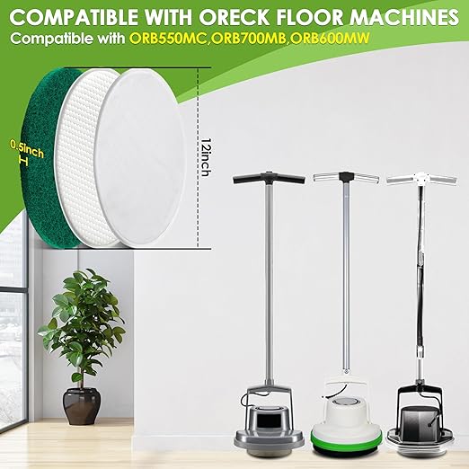 6 Pack 12" Floor Machine Pads Compatible with Oreck Commercial 550MC Orbiter Scrubber Machine, Microfiber Carpet Bonnet, Floor Buffer Pad for Deep Cleaning Tile (Stripper & Bonnet & Buffer)