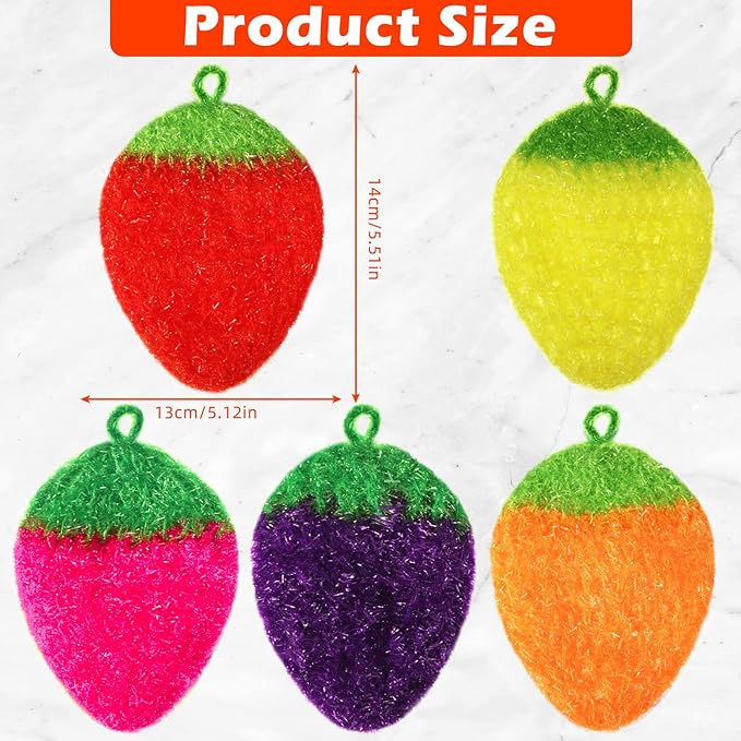 10 Pieces Strawberry Colorful Scrubber Cute Multiuse Dish Scrubber Non Scratch Dish Sponge Strawberry Kitchen Decor Washcloth for Scrubbing, Dishwashing, Scrubbers, Bathrooms, Floors (5 Colors)