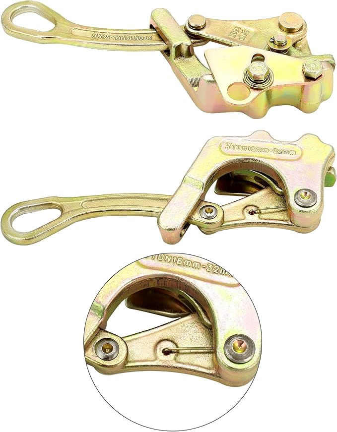 QWORK 6613lb Cable Grip Steel Wire Gripper, 2 Pack 3T Rope Jaw Puller, Clamp Puller