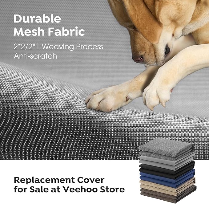 Veehoo Outdoor Elevated Dog Bed Large Sized Dogs, XXL Cooling Raised Dog Cots Beds Training Platform Off Ground Hammock with Breathable Mesh, No-Slip Feet, 59"x37.5", Grey