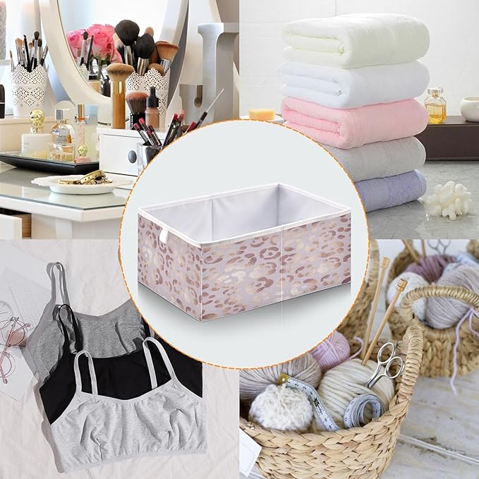 Bolaz Leopard Print Cheetah Rose Gold Closet Organizers Storage Cubes Storage Bins Shelf Baskets Containers for Home Kids Room Toys Office,Rectangle
