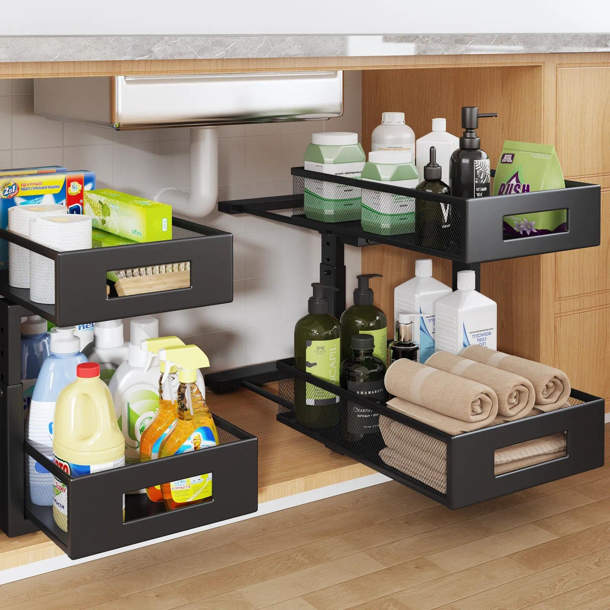 Under Sink Organizer, 2-Tier Dual Pull Out Cabinet | Home Organization - Image 1