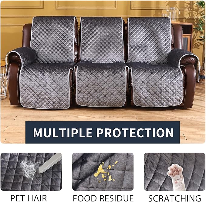 LUFEIJIASHI Non Slip Recliner Couch Covers for 2 Cushion Couch Sofa Reclining, Waterproof Recliner Sofa Covers 2 Seat, Velvet Reclining Couch Covers for Furniture Protector for Dogs Pets Dark Grey