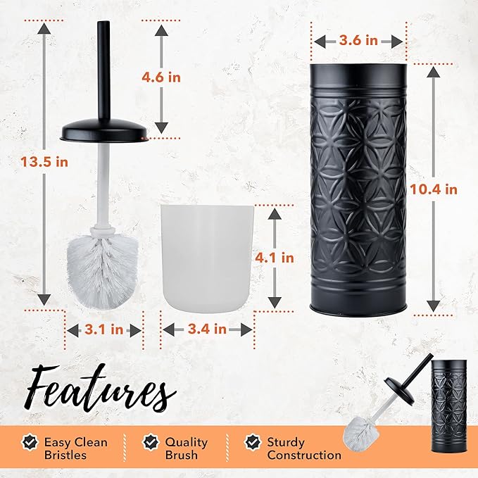 Autumn Alley Black Toilet Bowl Brush and Holder, Matte Black Bathroom Toilet Brush for Modern Farmhouse Bathroom Accessories Decor, Standing Bowl Scrubber Brush with Holder