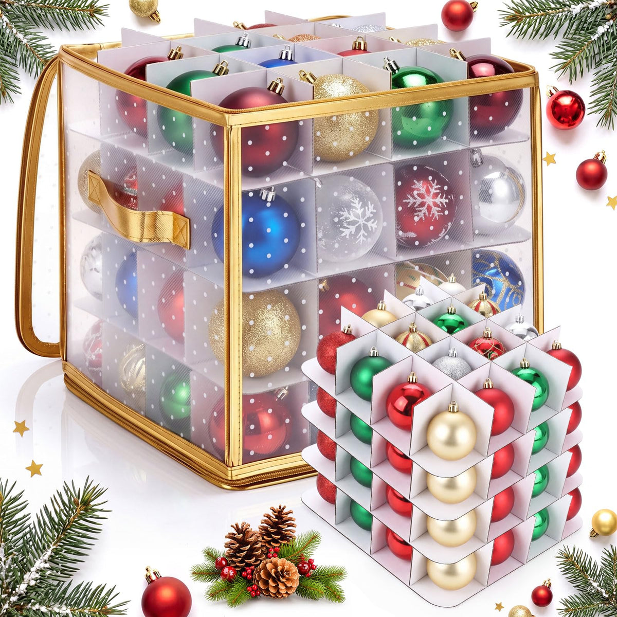 Hsei Plastic Christmas Ornament Storage Box with Dividers - Image 1