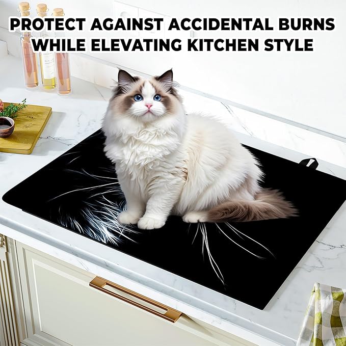 Stove Top Cover for Home Decoration Kitchen Pad Washable Cooktop Covers Countertop Stove Protector Mat for Home Kitchen Cooktops (cat, 28"x20")