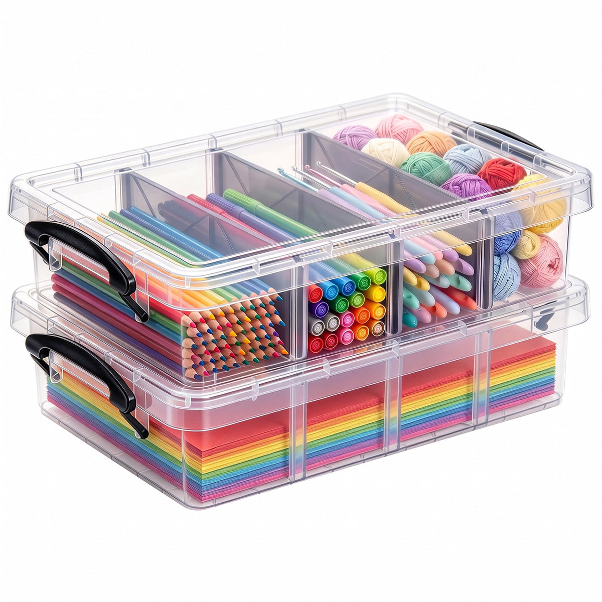 Citylife 2PC Storage Bins with Lids,Storage Box with Dividers - Image 1