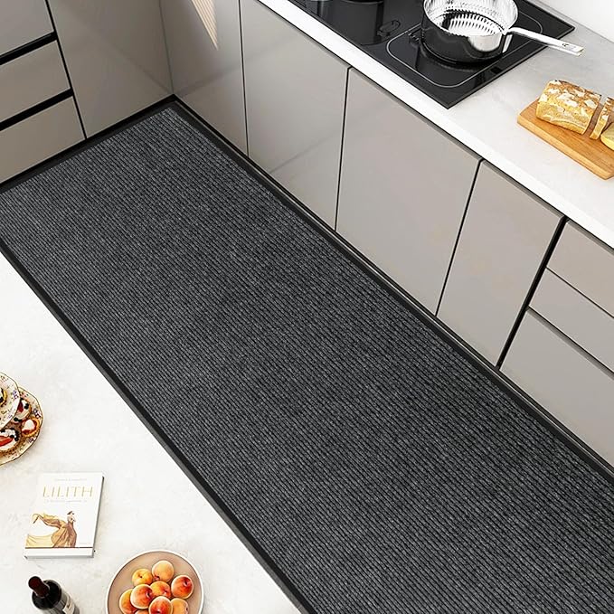 4' x 8' Moisture Guard Doormat, Commercial Grade Door Floor Mat Striped Brush Step Entrance Mat with Rubber Backing, Low Profile Commercial Rugs for Entryway, Easy to Clean(Charcoal Grey)