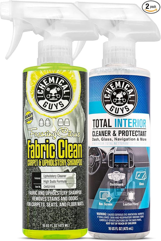 Chemical Guys Foaming Citrus Fabric Clean Carpet & Upholstery Cleaner, Ready To Use, Sprayable 16 fl oz, Citrus Scent + Total Interior Cleaner and Protectant, 16 fl oz