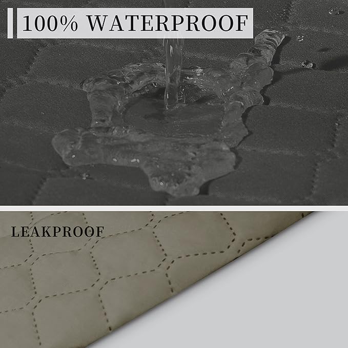 ISSUNTEX Double Protection 100% Waterproof Recliner Covers for Living Room, Reversible Furniture Protector Recliner Couch Sofa Slipcover for Dogs, Pets, Kids (Oversized Recliner, Dark Gray/Beige)