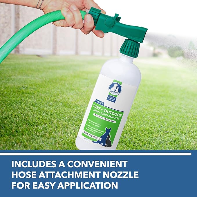Unique Turf & Outdoor Odor and Stain Remover, Turf Cleaner for Pet Urine Outdoor Dog Odor Eliminator, 30 oz. Bio-Enzymatic Liquid Concentrate with Hose-Connector Bottle