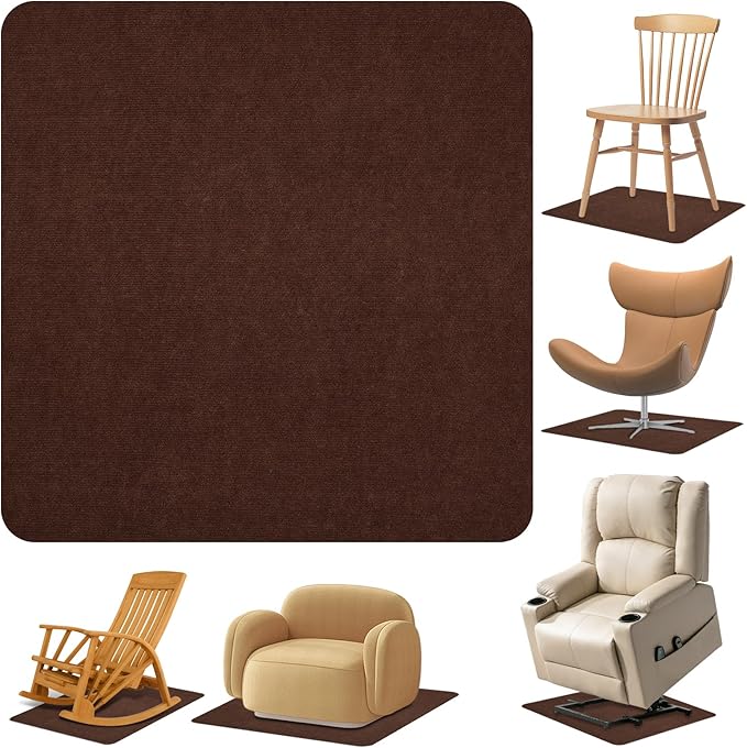 Recliner Pads for Hardwood Floors Non Skid, 35"x35" Furniture Pads Floor Mats for Carpet, Anti Slide Office Chair Mat for Floor Protector, Chairs Recliner Rug Non Slip Recliner Grippers (1 Pack-Coffee