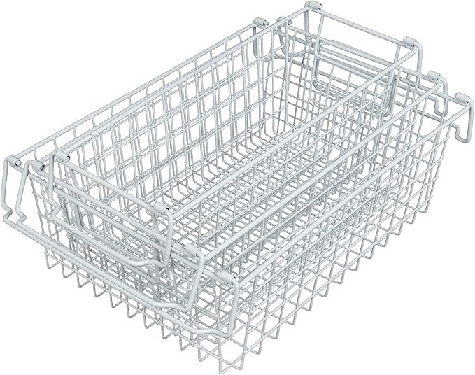 Home-Complete 16" Large Stackable Wire Baskets, 3-Size Set Organizer Stacking Storage Bins for Shelf, Pantry, Kitchen, Cabinets, can Also be Used in Chest Freezers (White)