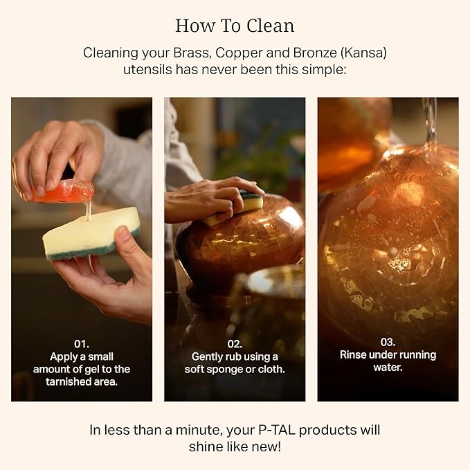 P-TAL Brass Cleaner & Instant Copper Cleaner10 Fl Oz | 100% Plant Based and Non Toxic Tarnish Remover Gel | Eco-Friendly Silver Jewellery & Metal Cleaner