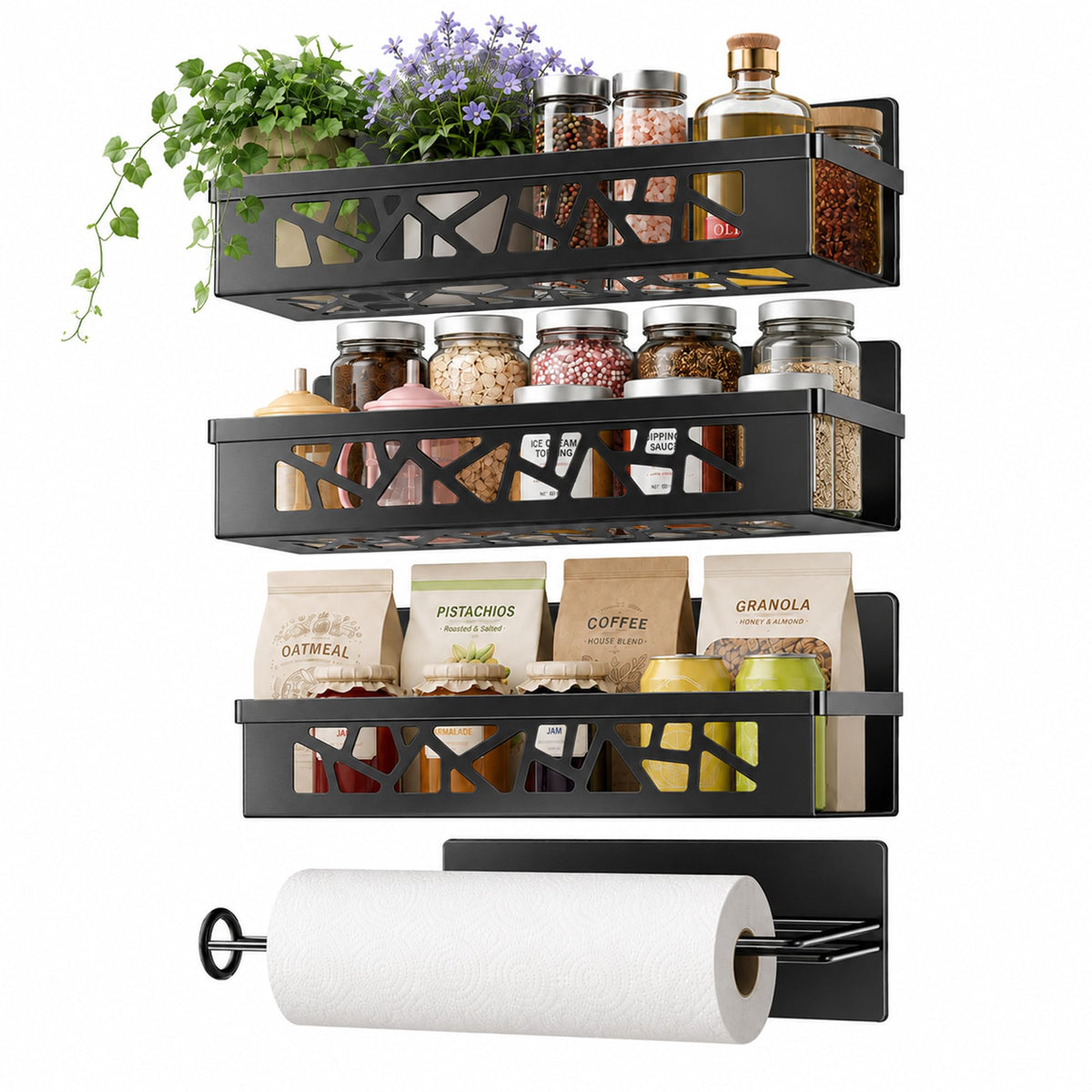 Magnetic Spice Rack with Paper Towel Holder,4 Pack - Image 1