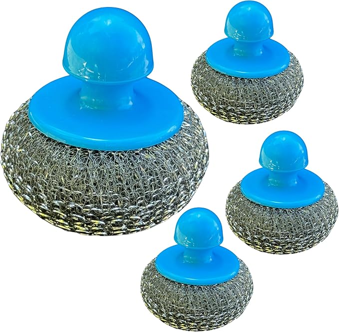 4Pcs Stainless Steel Scrubber with Handle.
