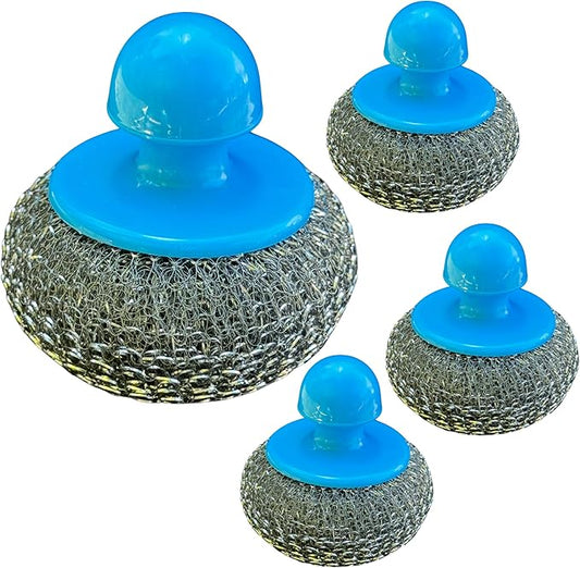 4Pcs Stainless Steel Scrubber with Handle.
