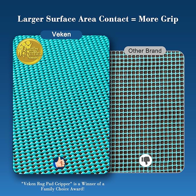 Veken 4x6 Ft Rug Pad Gripper for Hardwood Floors, Non Slip Cyan Rug Pads for Area Bedroom Rugs, Thick Rug Grippers for Tile Floors, Under Carpet Anti Skid Mat, Keep Your Rugs Safe and in Place