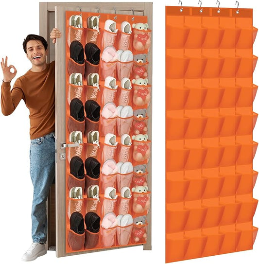 Windyun 40 Over the Door Shoe Organizer Large Mesh Pocket Hanging Shoe Rack for Closet Orange Nonslip Behind Door Storage Holder Back to School Organizer for Dorm Room College Classroom Storage