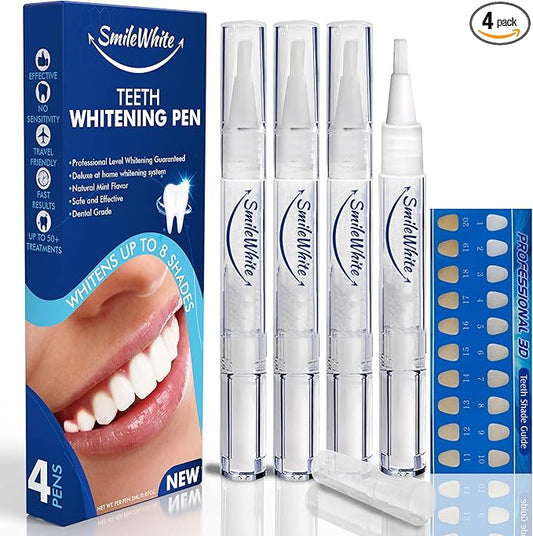 Teeth Whitening Pen (4 Pack), No Sensitivity Teeth Whitening Gel, Best Teeth Whitening Pen, Removes Stains, Effective, Enamel Safe, Fast Results, Travel Friendly, Natural Mint Flavor
