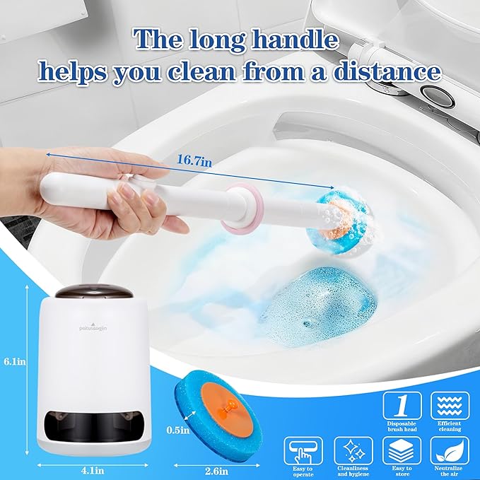 PeiTuShangJin Disposable Toilet Brush, Auto-Ejecting, Includes 24 Enhanced Refills (16 Ocean, 8 Natural), Plus 3 Air-Purifying Scent Rings (Ocean, Rose, Lemon) 360° Dead-Angle-Free Cleaning (1-24)