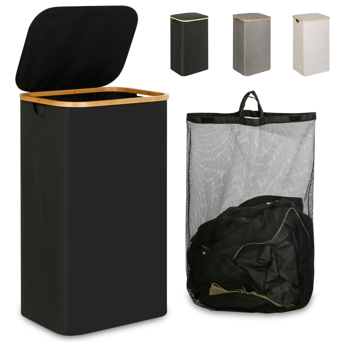IEGrow Laundry Hamper with Lid,110L Laundry Basket with Mesh Bags - Image 1