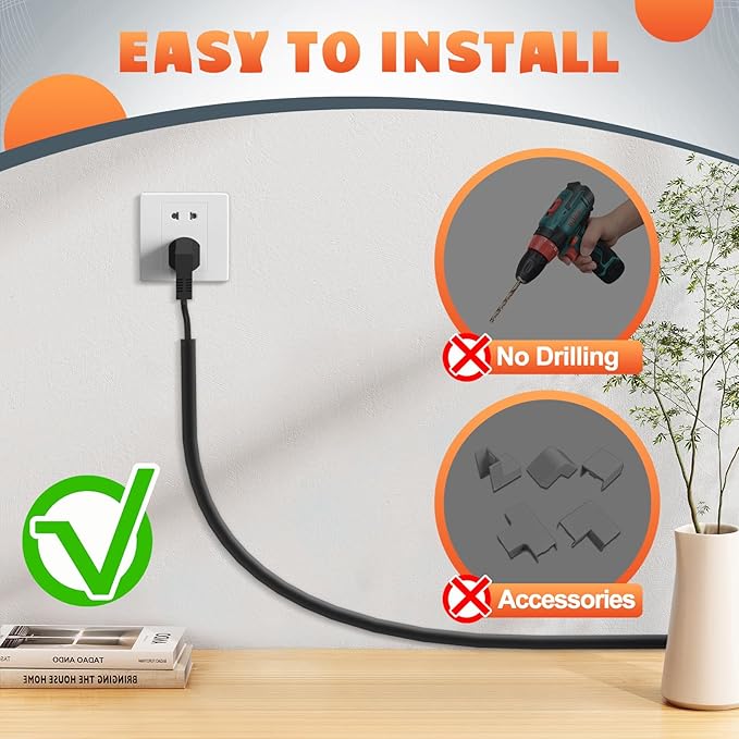 Wall Cord Hider 78 Inch, Self Adhesive Cable Hider Cord Cover for Wires, Flexible Wire Cover Cable Raceway for Cord Management W0.59 H0.39in Black