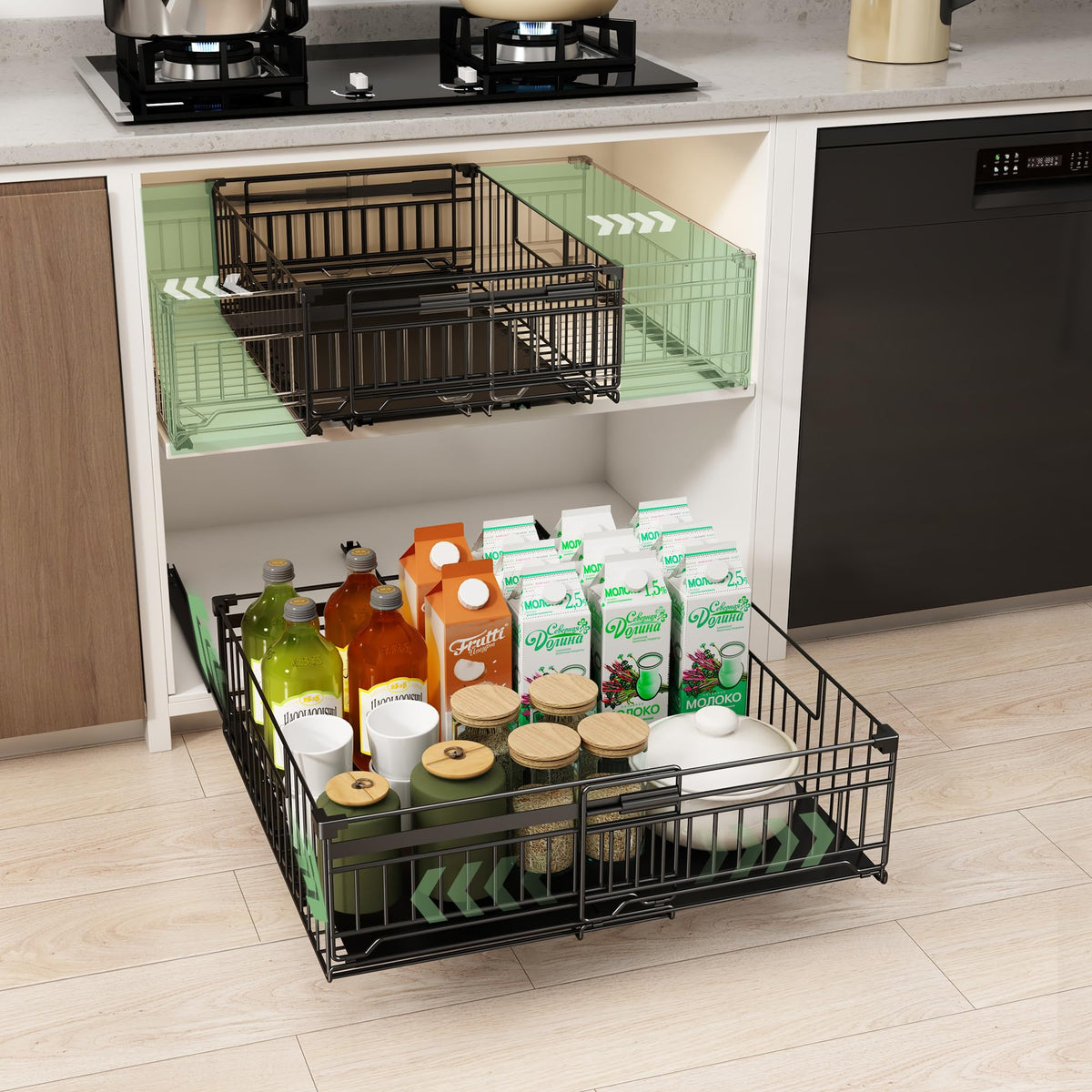 NETEL 2 Pack Expandable Pull Out Cabinet Organizer, 15" Deep - Image 1
