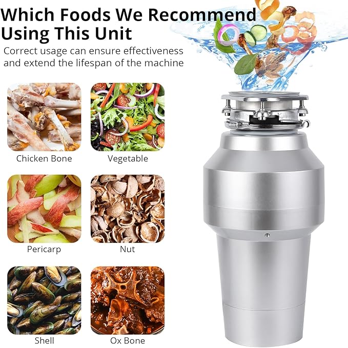 0.75HP 3/4HP Garbage Disposal, 560W 110V Continuous Feed Food Waste Disposer with 14 in Power Cord, 4200r/Min Food Waste Grinding System for Kitchen Sinks, Wireless Switch