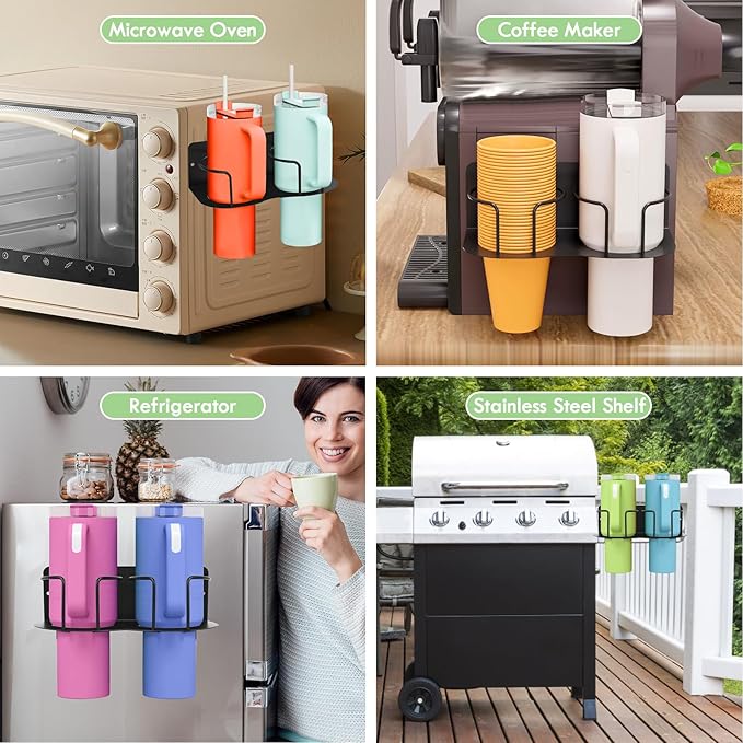 Magnetic Stanley Cup Holder for Refrigerator - with a Lid Holder for Stanley Cups, Nonpareil and Coffee Mugs for Refrigerator, Coffee Maker, Kitchen and Cabinets 2 Pack