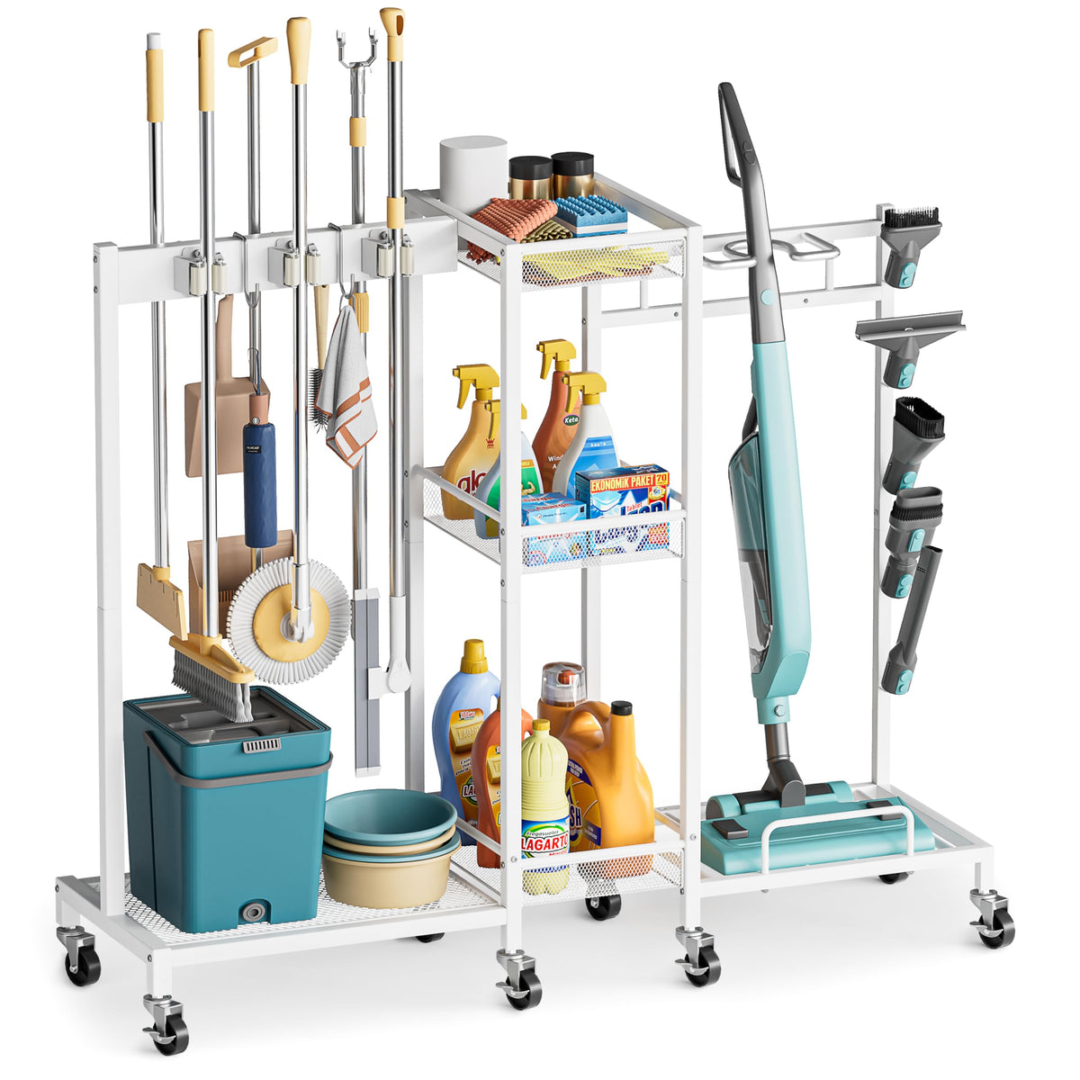 Broom Holder with Cleaning Supplies Organizer, Broom - Image 1