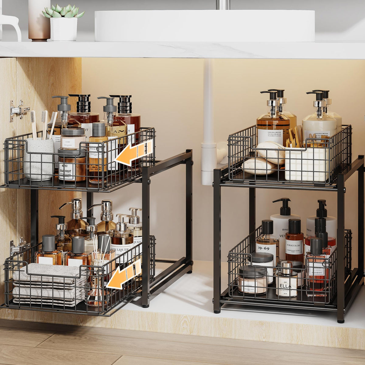 Under Sink Organizer, 2-Tier Pull Out Cabinet Organizer 2 Pack - Image 1