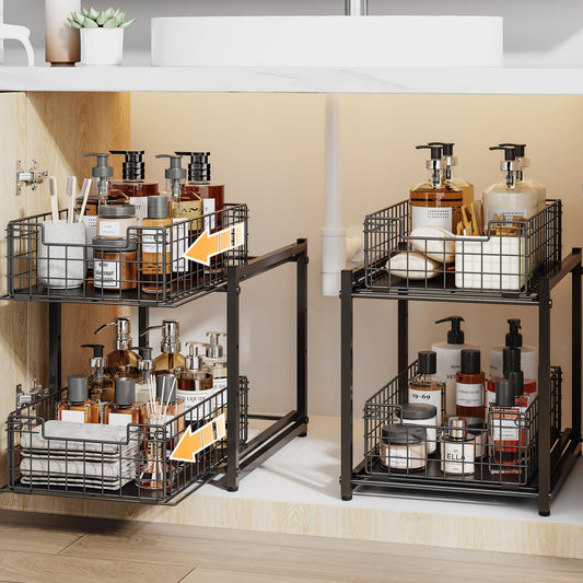 Under Sink Organizer, 2-Tier Pull Out Cabinet Organizer 2 Pack - Image 1