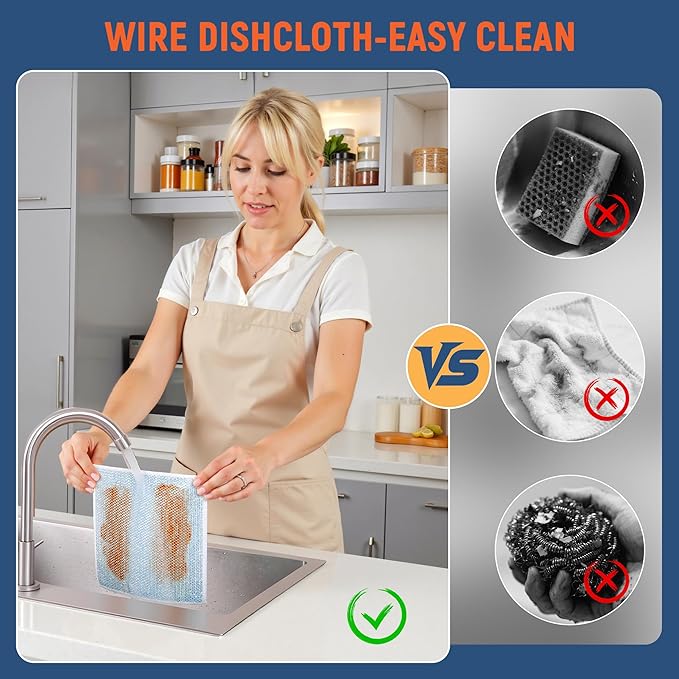 2-Sided Cleaning Dish Towels for Kitchen Microfiber Wash Cloths,45pcs Non Scratch Wire Dishcloth,Wire Dishcloth Home Essentials-Reusable Steel Wool Scrubber Washcloths,Set for Pans Sinks & Cookware