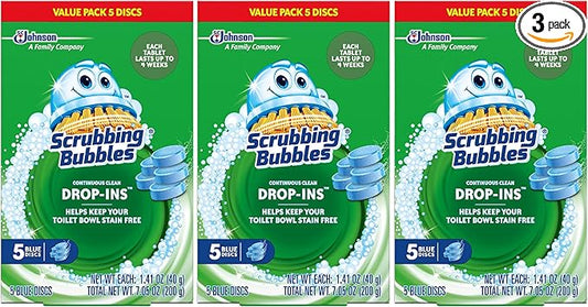 Scrubbing Bubbles Toilet Bowl Tablets, Continuous Clean Toilet Drop In Discs, Each Tablet Provides 4 Weeks of Protection Against Stains and Build Up, 5 Count (Pack of 3)