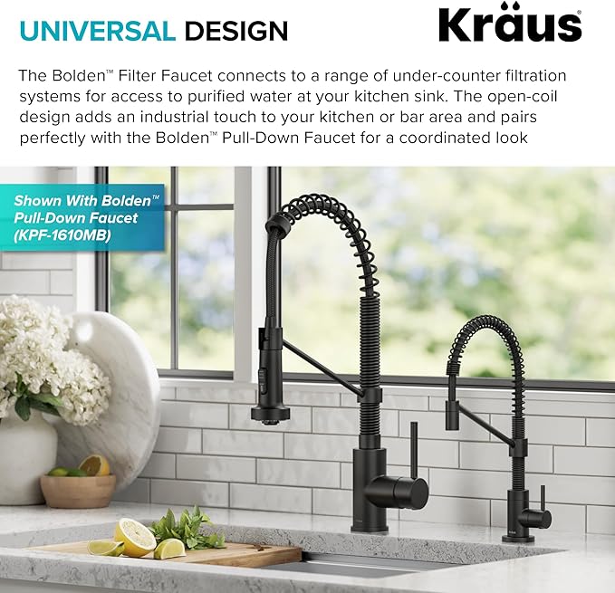 KRAUS Bolden Single Handle Drinking Water Filter Faucet for Reverse Osmosis or Water Filtration System in Matte Black, FF-104MB