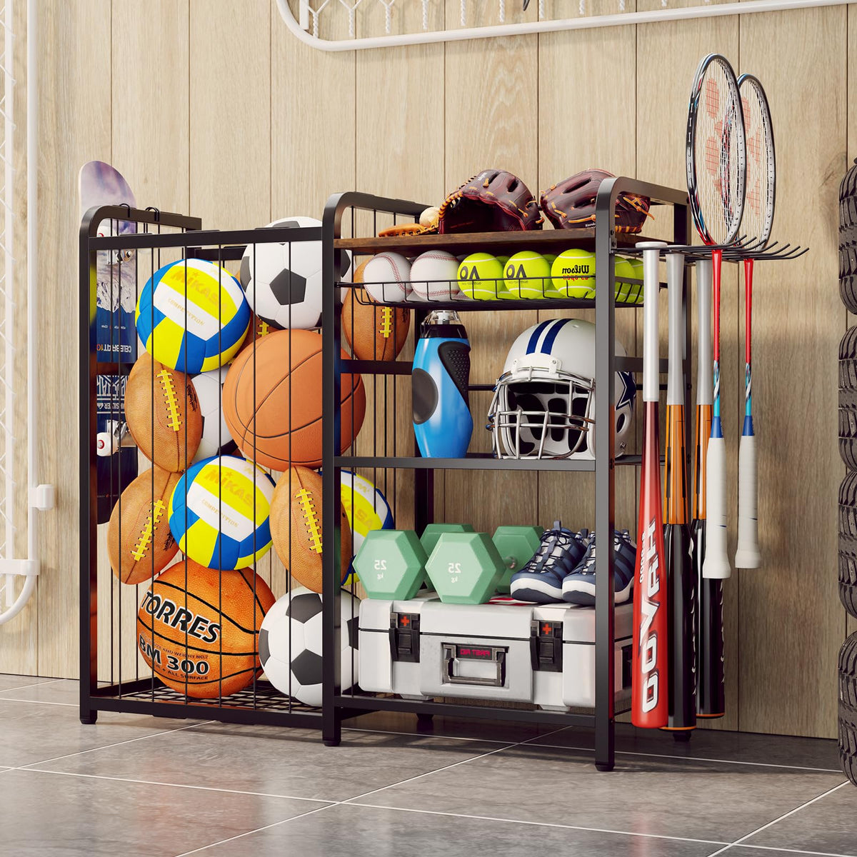 Garage Sports Equipment Organizer, Ball Storage for Gear and Toys - Image 1
