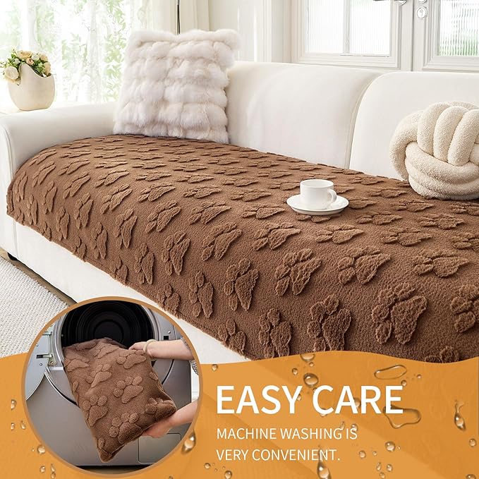 Waterproof Couch Cover for Dogs Washable,Fuzzy Pet Couch Covers for Sofa,Thick Soft Dog Mat Non-Slip Couch Covers for 3 Cushion Couch Sofa Pet Friendly (Brown, 35x82(1pc))