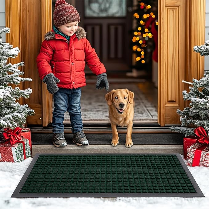 Smiry Front Door Mat Outside Entrance, Heavy Duty Natural Rubber Doormat, Non Slip, Trap Dirt and Moisture, Easy Clean, Low Profile Welcome Floor Mats for Indoor Outdoor Entry, 71x23 Inch, Black Green