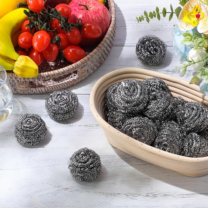 60 Pcs Stainless Steel Wool Scrubber Bulk Steel Wool Sponges Pack Metal Dishwashing Wire Scouring Pads Heavy Duty Clean Dish Pot Pan and Oven for Cleaning Kitchen Bathrooms and More