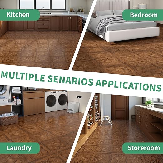 Peel and Stick Floor Tile 30-Pcs Cover 30 Sq.Ft, Vinyl Flooring Tiles 12” x 12” Matte Self Adhesive Flooring Stickers Waterproof Removable for Renter, Bathroom Living Room, Dark Brown