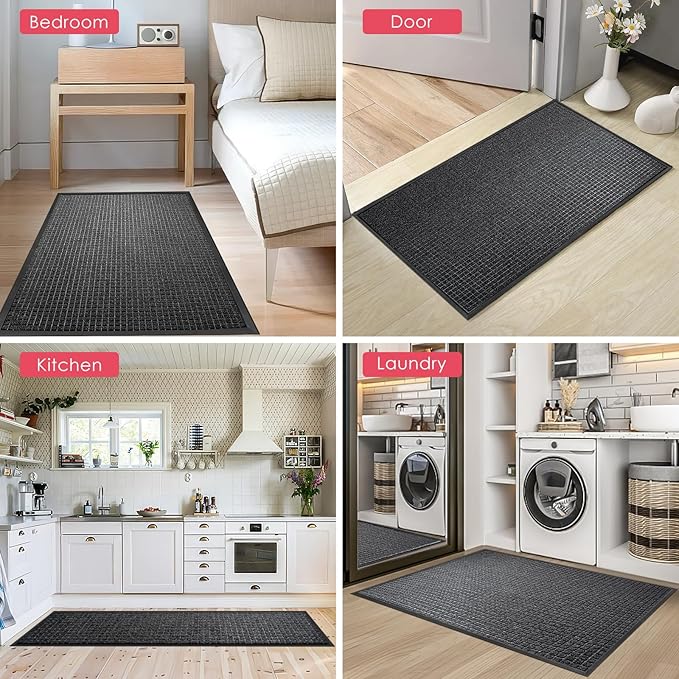 Kuyal Front Door Mat, 3'*5' Door Mat for Inside Outside Entrance,Waterproof Welcome Mats with Non-Slip Backing, Indoor Outdoor Entryway, Commercial Floor Mats, Durable & Easy to Clean, Dark Gray