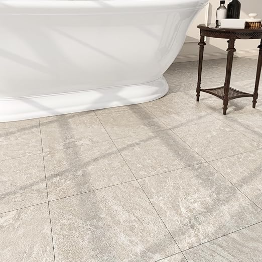 20 Pack Cover 20 Sq.Ft Peel and Stick Floor Tiles, 12” x 12” Self Adhesive Vinyl Flooring Easy DIY Installation for Kitchen, Living Room, Laundry, RV, Beige Stone