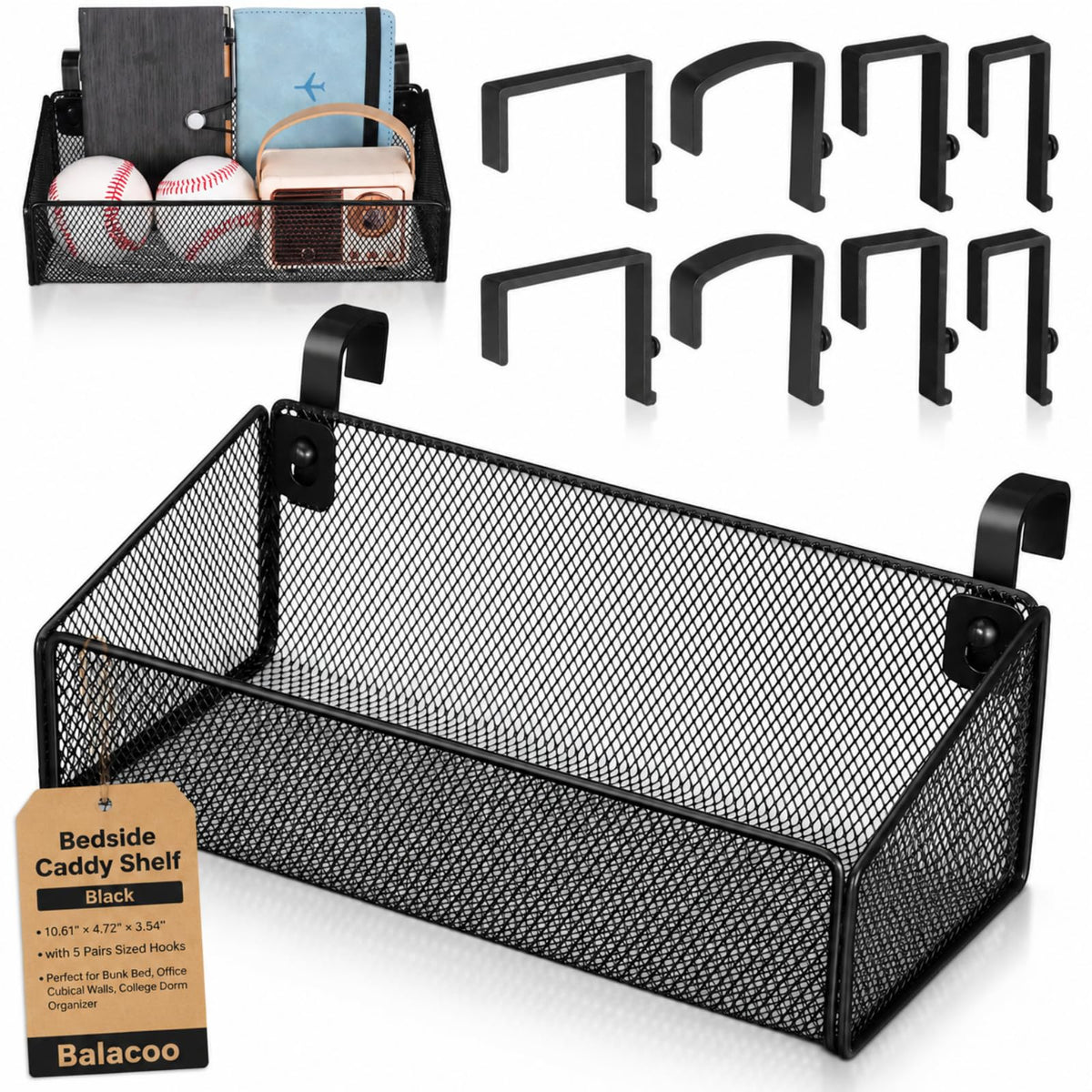 Balacoo Bedside Caddy Shelf, Hanging Metal Beside Storage - Image 1
