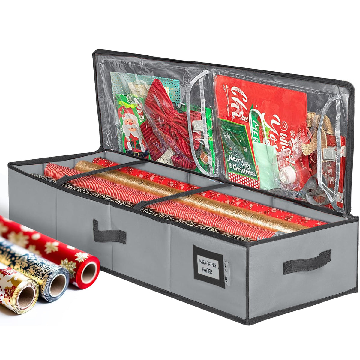 HOLDN’ STORAGE Premium Wrapping Paper Storage Container, Grey - Image 1