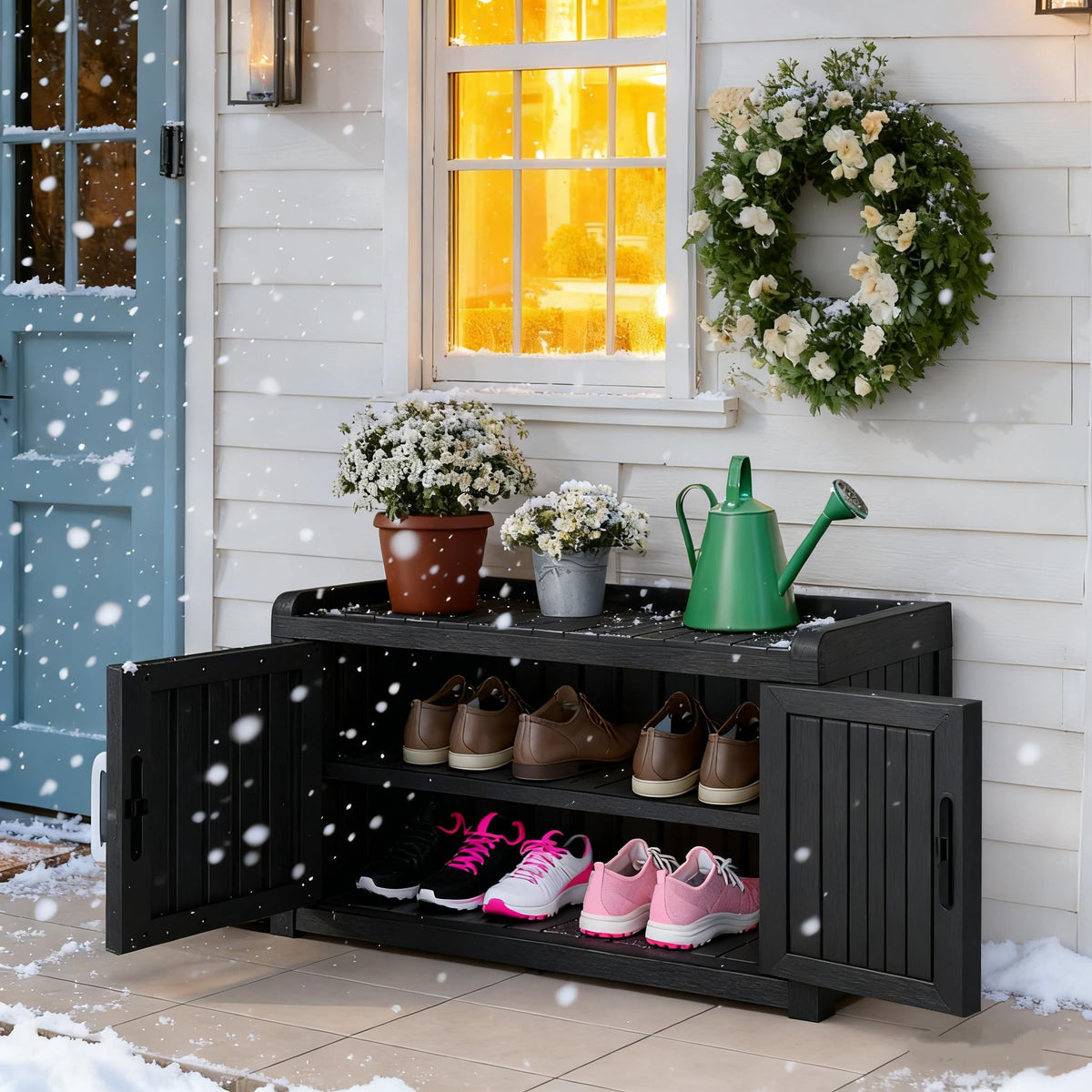 Bifanuo Shoe Storage Cabinet, 2-Door Outdoor Storage Bench - Image 1